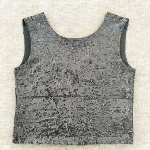 Kiind Of Black Sequin zip Tank Top, NWOT Sz M